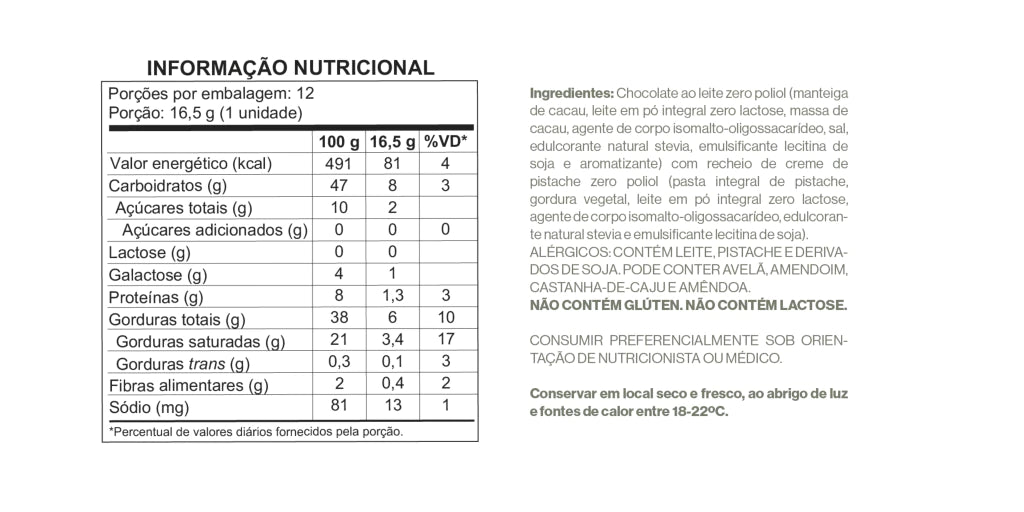 Bombom Luckau Chocolate Ao Leite recheada com creme de Pistache - Zero Poliol